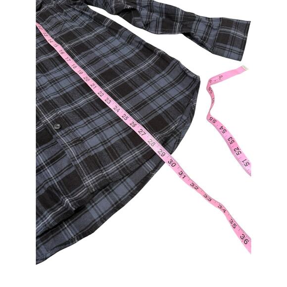 Blue Black Soft Plaid Upcycled Button Up Shirt Yellowstone Beth Dutton Patch M - Picture 8 of 8